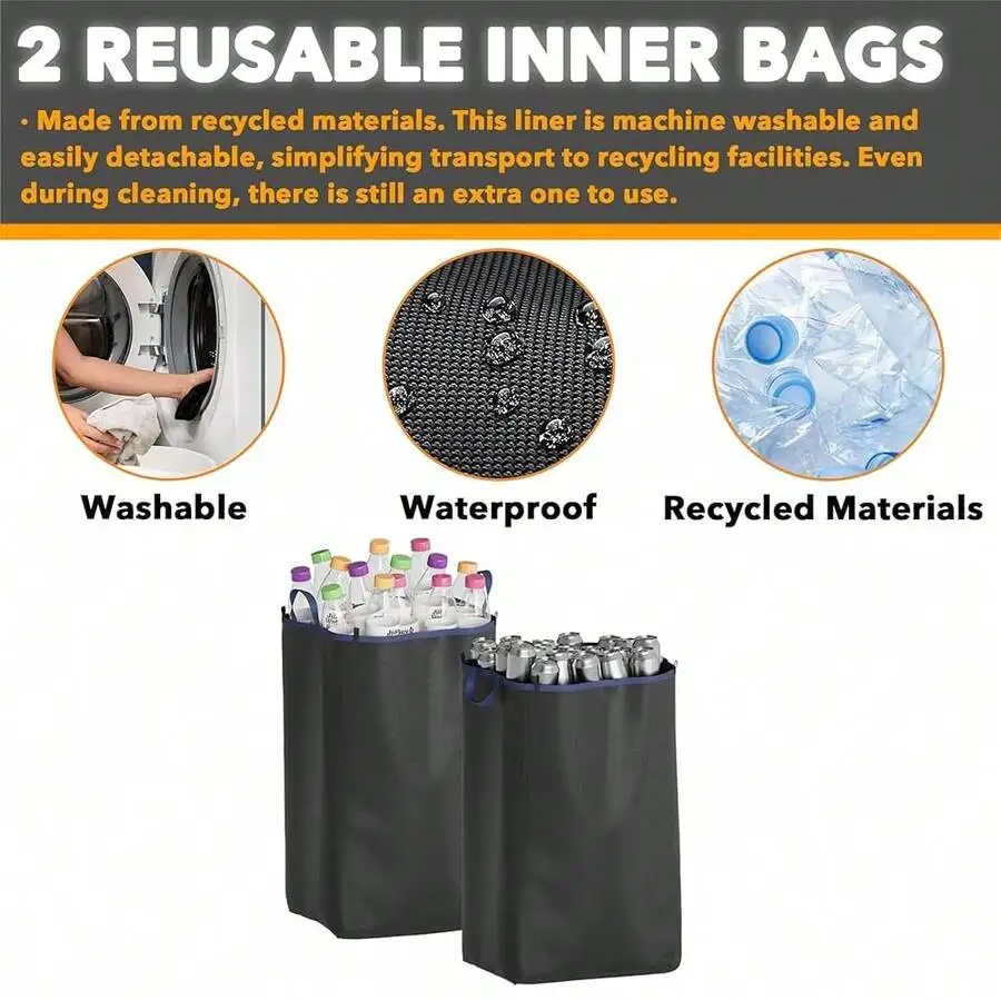 Recycling Bin With Lid And 2 Reusable Inner Bags 100L Washable Waterproof For Bottle Can Glass Plastic Blue
Recycling Bin With Lid And 2 Reusable Inner Bags 100L Washable Waterproof For Bottle Can Glass Plastic Blue