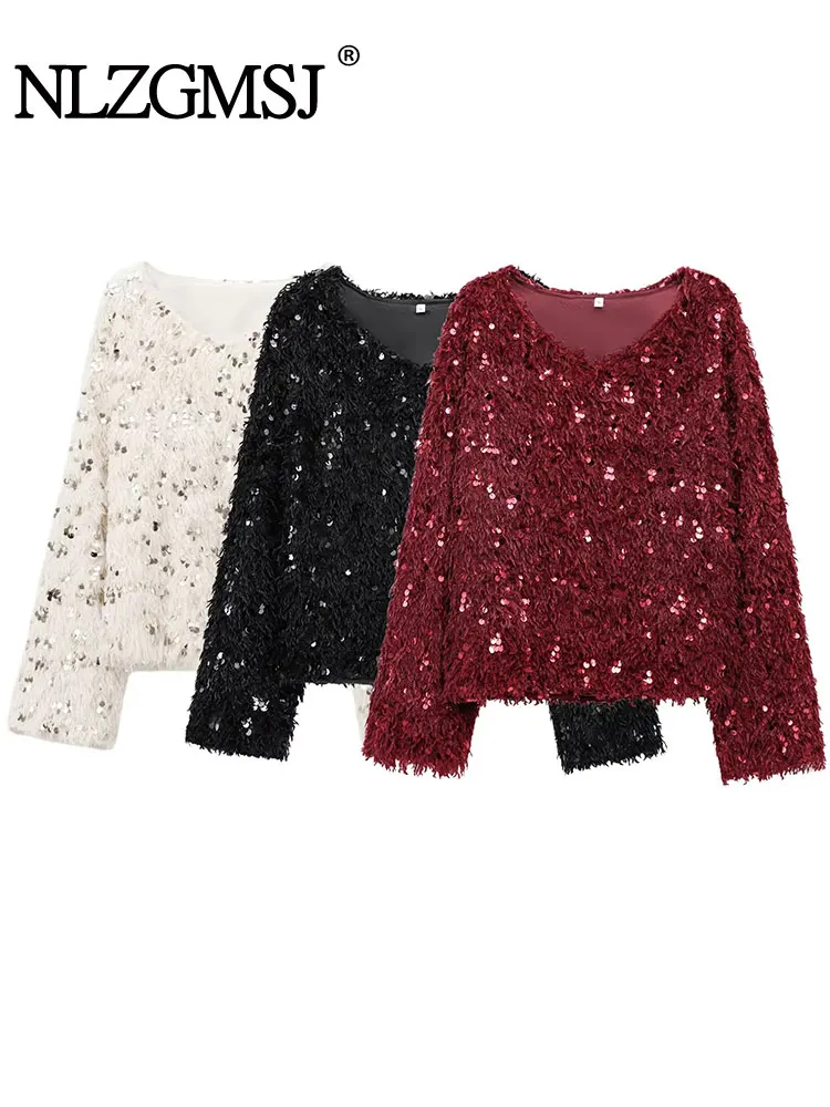 TRAF 2025 Women Feather Sequin Sweater Long Sleeve Elegant Sweaters Woman Chic Streetwear Casual Pullovers Tops
TRAF 2025 Women Feather Sequin Sweater Long Sleeve Elegant Sweaters Woman Chic Streetwear Casual Pullovers Tops