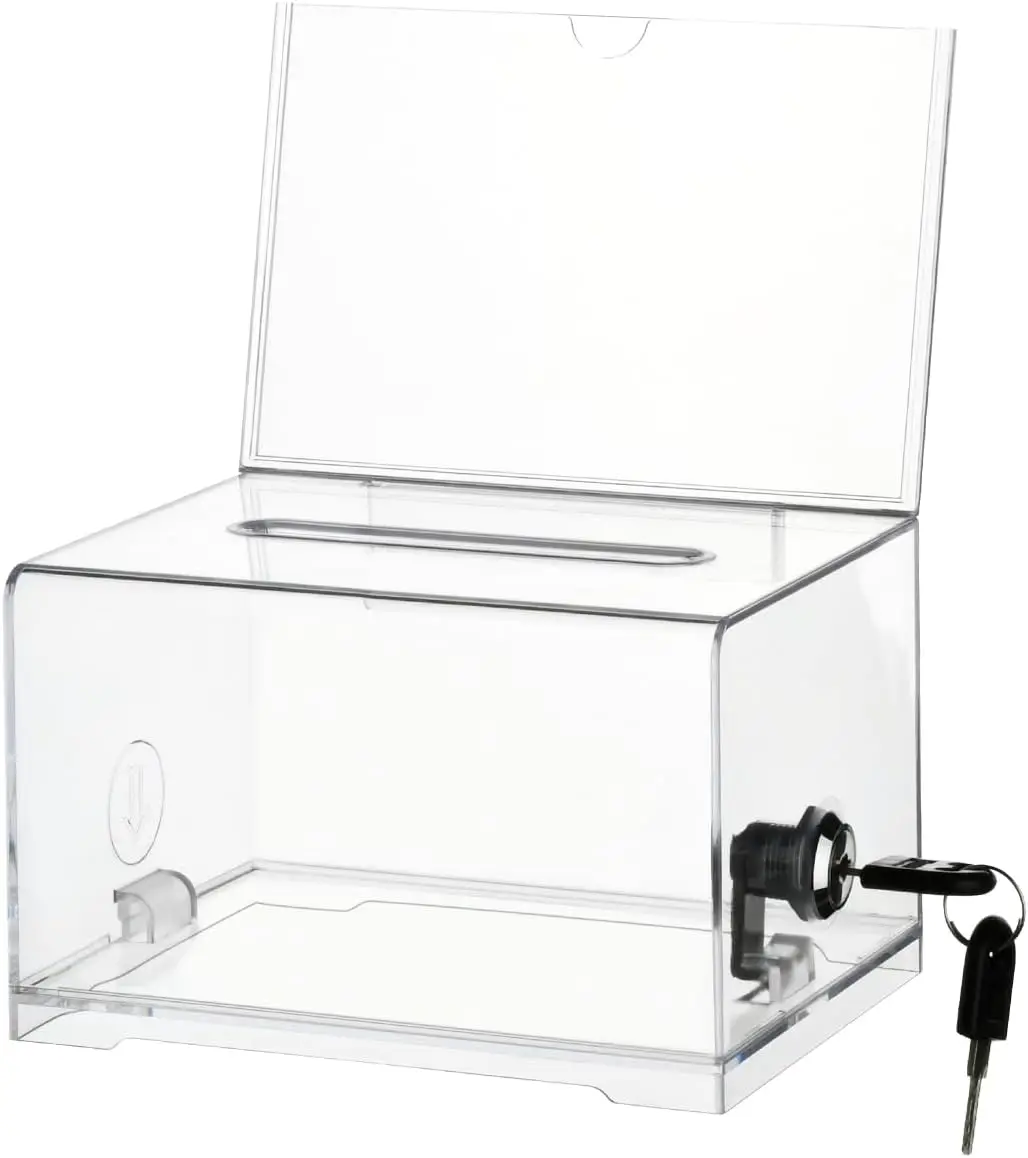 Clear Acrylic Donation Box with Lock, Ballot Box with Sign Holder, Raffle Box with Slot for Voting Tickets Tips (6.2x4.5x4 Inch)
Clear Acrylic Donation Box with Lock, Ballot Box with Sign Holder, Raffle Box with Slot for Voting Tickets Tips (6.2x4.5x4 Inch)
