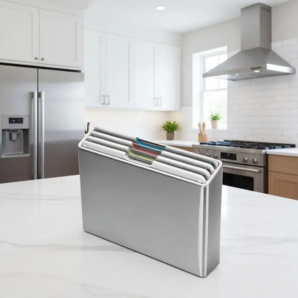 Набор разделочных досок с цветным кодированием из 4 предметов для гладкого кухонного хранения в светлом камне
Набор разделочных досок с цветным кодированием из 4 предметов для гладкого кухонного хранения в светлом камне