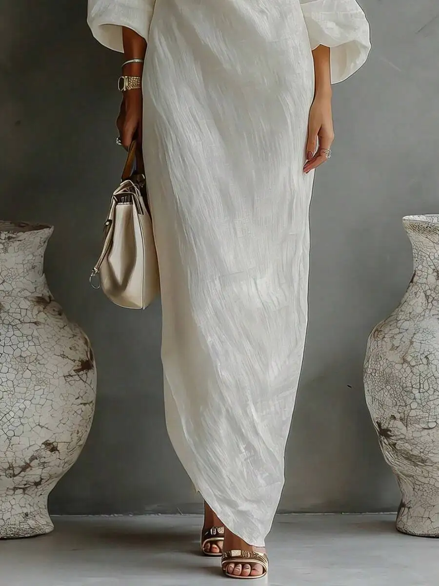 One Shoulder Long Sleeve Maxi Dress Loose Fit Elegant White Dress For Party Vacation Daily Wear
One Shoulder Long Sleeve Maxi Dress Loose Fit Elegant White Dress For Party Vacation Daily Wear