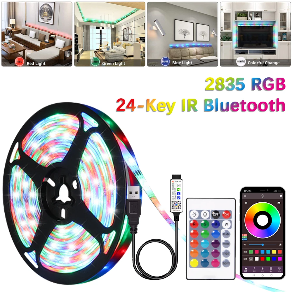 Светодиодные лампы Blueteeth для декора комнаты, 5 В, USB, RGB, Светодиодная лента для спальни, дома, свадьбы, кухни, подсветки телевизора, Декоративная гирлянда, 2835
Светодиодные лампы Blueteeth для декора комнаты, 5 В, USB, RGB, Светодиодная лента для спальни, дома, свадьбы, кухни, подсветки телевизора, Декоративная гирлянда, 2835