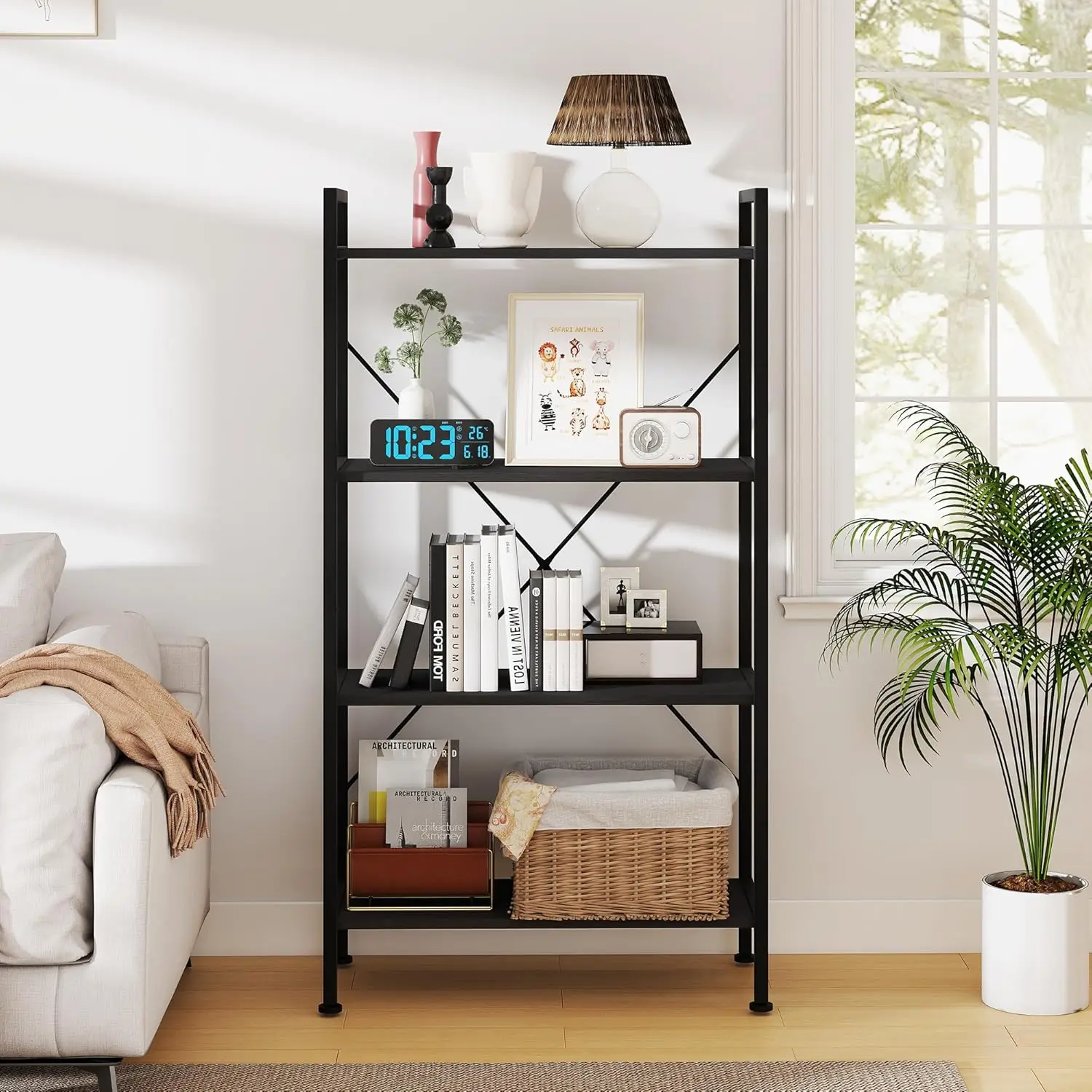 4 Tier Industrial Bookcase Storage Organizer Display Shelves for Books CDs Bedroom Living Room Home Office Dark Gray, Customized
4 Tier Industrial Bookcase Storage Organizer Display Shelves for Books CDs Bedroom Living Room Home Office Dark Gray, Customized