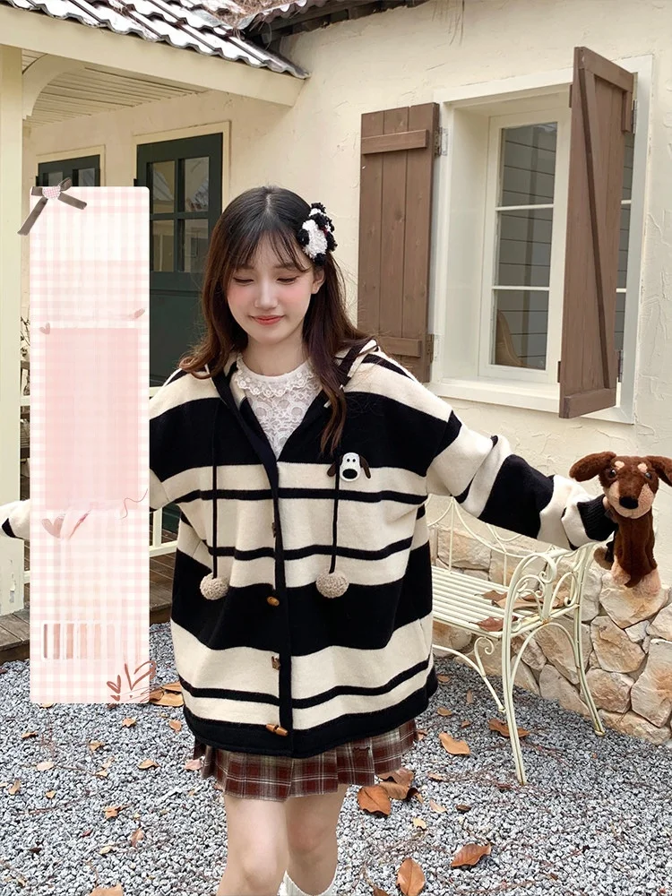 Bibibency Sweet Striped Knitted Open Cardigan Loose Hooded Sweater Coat Women Spring Autumn Casual Sle Long Sve Button C...
Bibibency Sweet Striped Knitted Open Cardigan Loose Hooded Sweater Coat Women Spring Autumn Casual Sle Long Sve Button C...