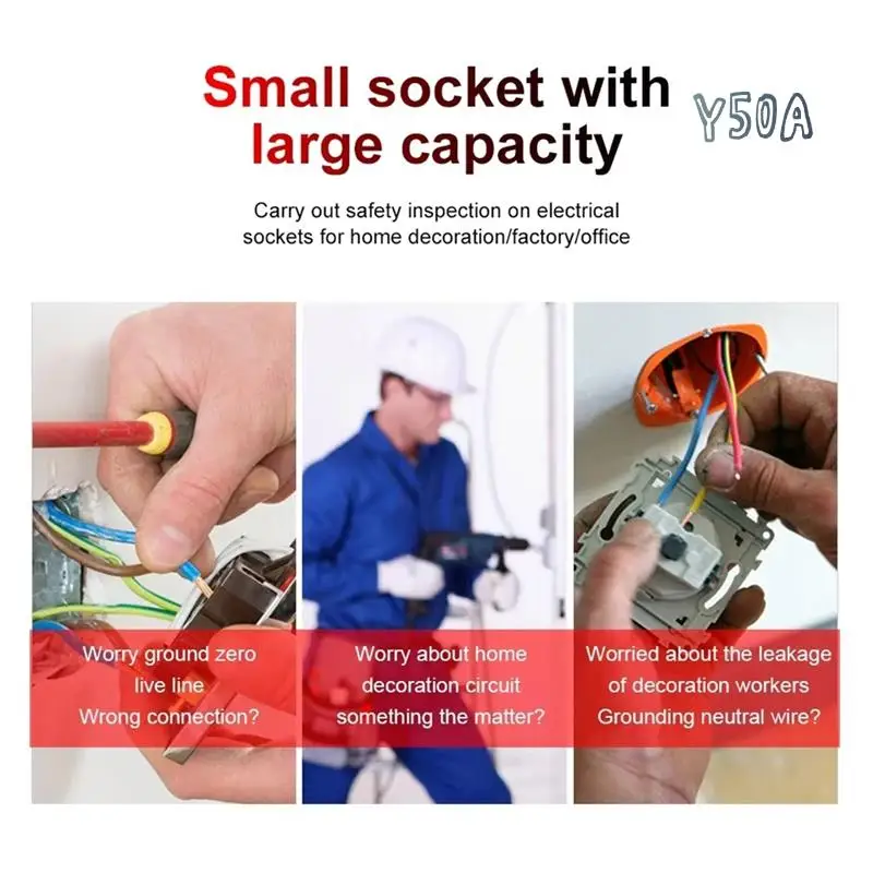 Y50A-Digital Display Buzzing Socket Tester Voltage RCD Test Smart Detector Zero Line Polarity Phase Check
Y50A-Digital Display Buzzing Socket Tester Voltage RCD Test Smart Detector Zero Line Polarity Phase Check