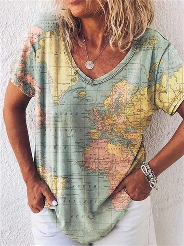 Women's T Shirt Map 3d Print T-shirt Women Fashion V-Neck T-shirts Short Sleeve Tops Tees Loose Tshirt Luxury Tshirt Casual
Women's T Shirt Map 3d Print T-shirt Women Fashion V-Neck T-shirts Short Sleeve Tops Tees Loose Tshirt Luxury Tshirt Casual