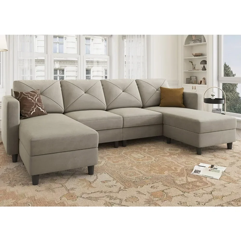 Convertible Sectional Sofa with Double Chaises for Living Room, Velvet Light Grey, U Shaped Couch 4 Seat Sofa
Convertible Sectional Sofa with Double Chaises for Living Room, Velvet Light Grey, U Shaped Couch 4 Seat Sofa