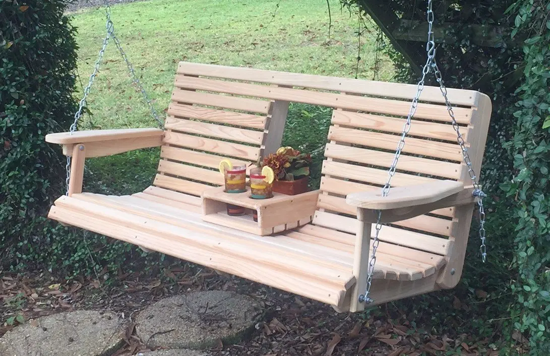 5 Ft Cypress Porch Swing with Flip Down Console Cup Holders & Unique Adjustable Seating Angle, Customized
5 Ft Cypress Porch Swing with Flip Down Console Cup Holders & Unique Adjustable Seating Angle, Customized