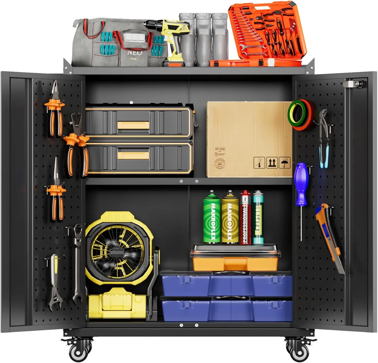 Storage Cabinet with Wheels and Pegboard, Rolling Garage Storage Cabinet with Locking Doors and
Storage Cabinet with Wheels and Pegboard, Rolling Garage Storage Cabinet with Locking Doors and