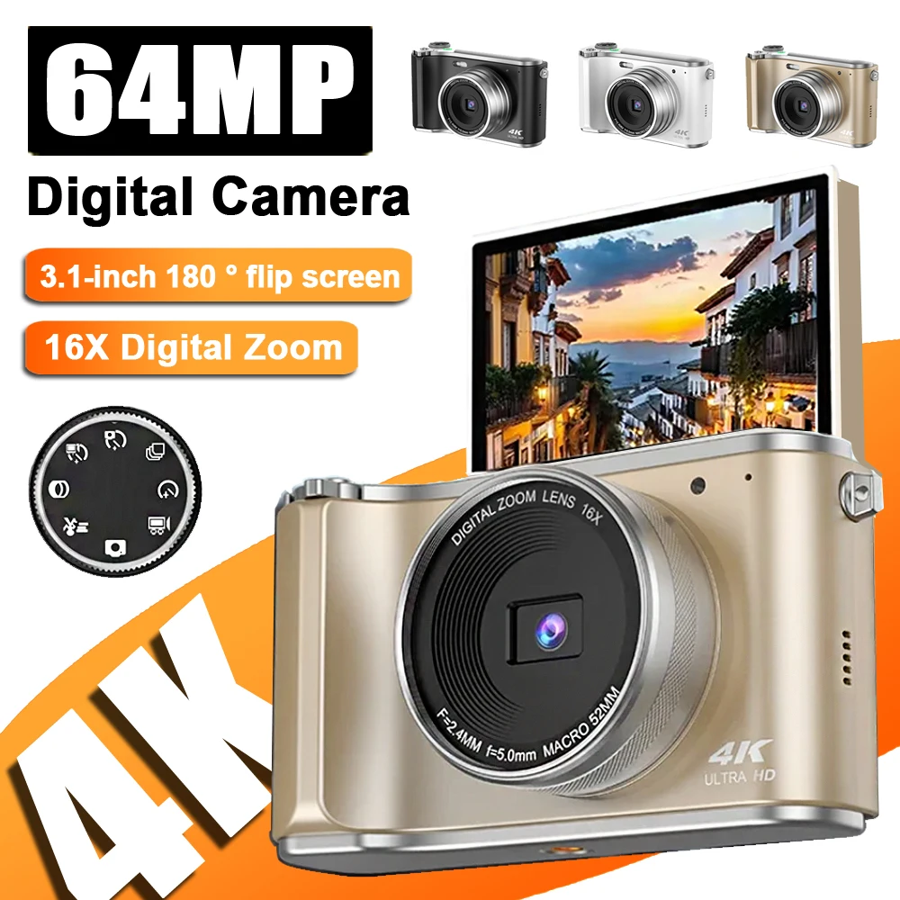 64MP Digital Camera 4K Compact Camera 180° Flip Screen 16X Digital Photography Selfie Camera Vlog Video Recorder for YouTube Ins
64MP Digital Camera 4K Compact Camera 180° Flip Screen 16X Digital Photography Selfie Camera Vlog Video Recorder for YouTube Ins