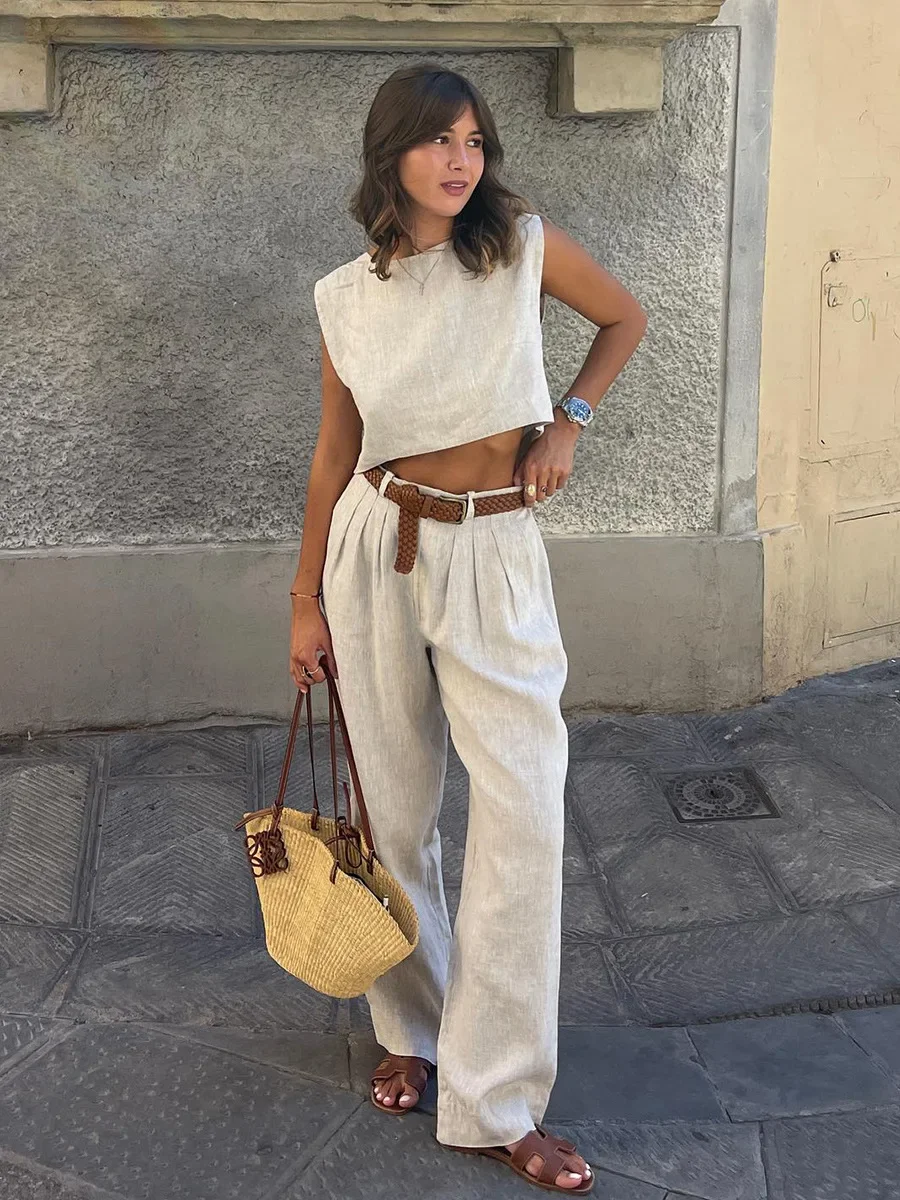 Wolfeel Women's Summer Cotton Linen Vest Pants Set Office Lady Chic Short Vest Casual Trousers Female Loose Long Pants Suits
Wolfeel Women's Summer Cotton Linen Vest Pants Set Office Lady Chic Short Vest Casual Trousers Female Loose Long Pants Suits