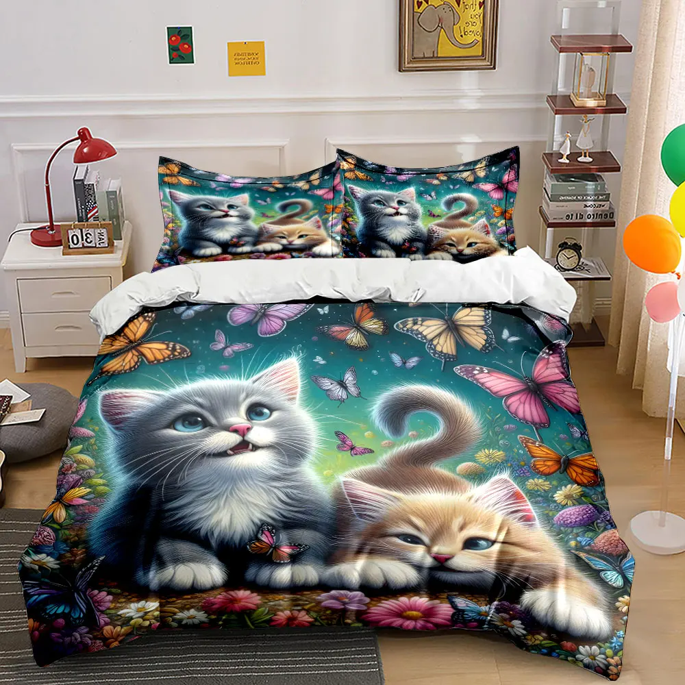 Cute kittens with butterflies Pattern Duvet Cover Set Digital Print Colorful Polyester Bedding with Zipper Closur for kids gifts
Cute kittens with butterflies Pattern Duvet Cover Set Digital Print Colorful Polyester Bedding with Zipper Closur for kids gifts