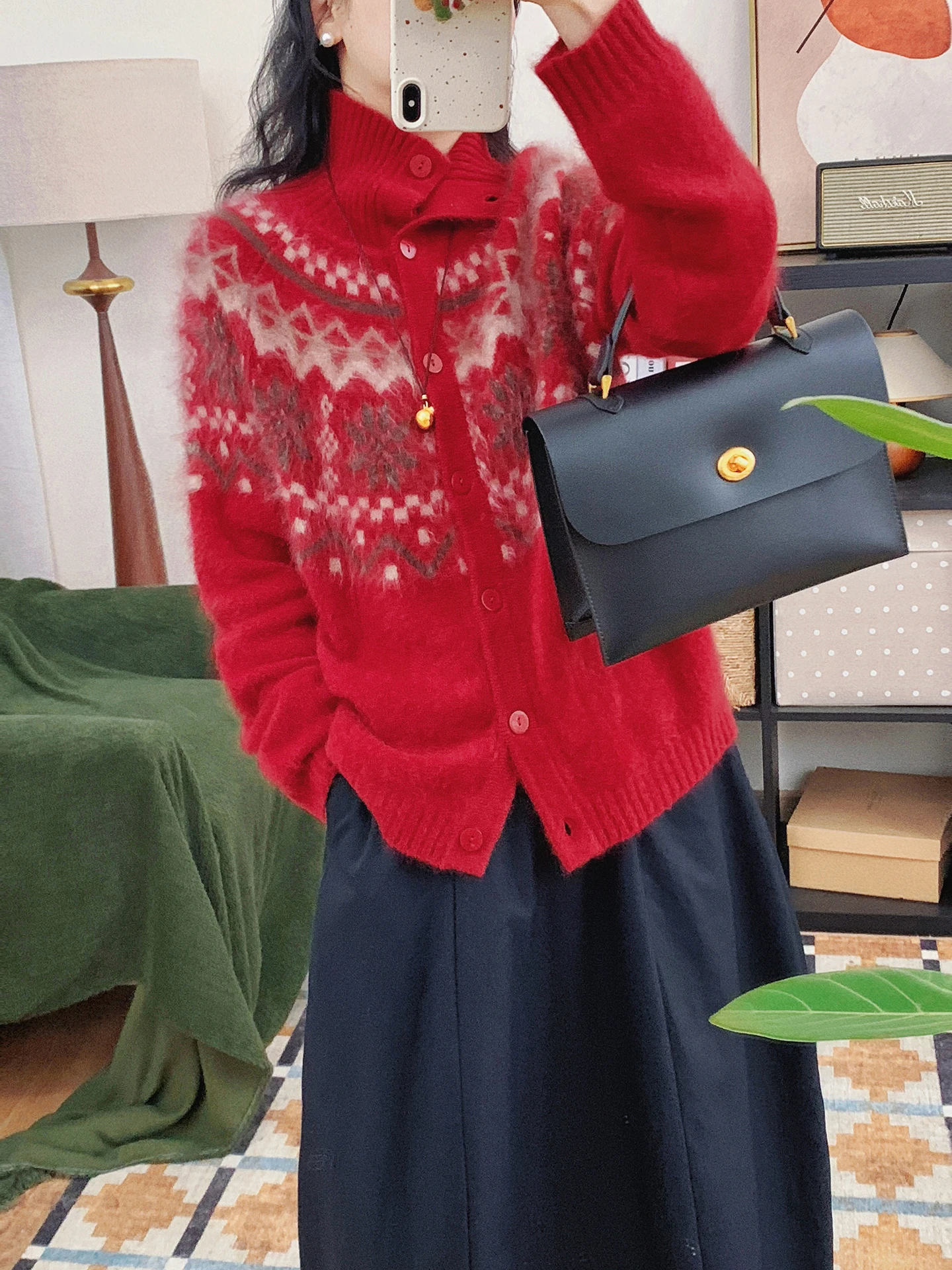 Thiened High Collar Waed 00 Camere Cisas Aosphere Fair Isle Knit Sweater Loose Red Thiened Women's Top
Thiened High Collar Waed 00 Camere Cisas Aosphere Fair Isle Knit Sweater Loose Red Thiened Women's Top