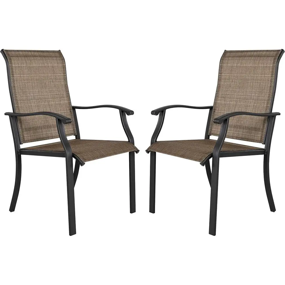 2-Piece Outdoor/Indoor Textilene High-Back Dining Chairs Set with Armrests, Iron and Textilene, Black & Brown
2-Piece Outdoor/Indoor Textilene High-Back Dining Chairs Set with Armrests, Iron and Textilene, Black & Brown