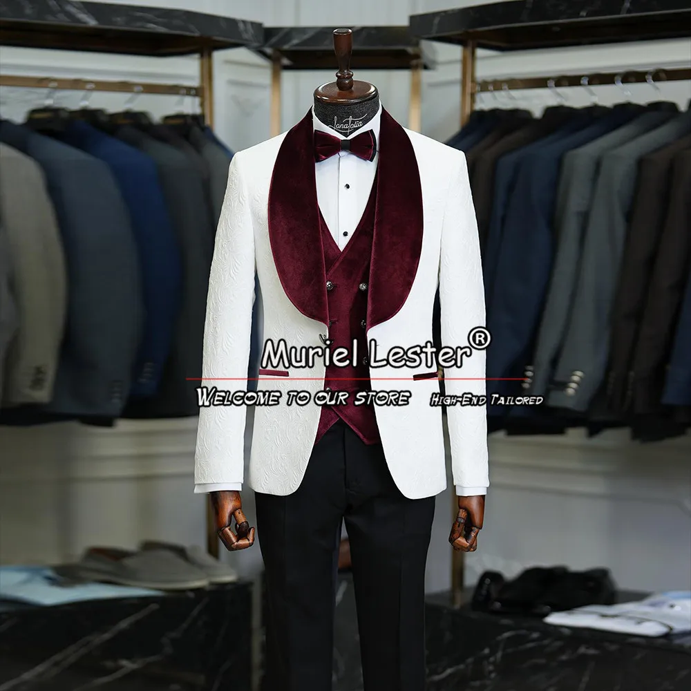 Burgundy Wedding Suits Formal White Jauquard Jacket Vest Pants 3 Pieces Formal Men's Tuxedos Tailor Made Male FASHION Clothing
Burgundy Wedding Suits Formal White Jauquard Jacket Vest Pants 3 Pieces Formal Men's Tuxedos Tailor Made Male FASHION Clothing