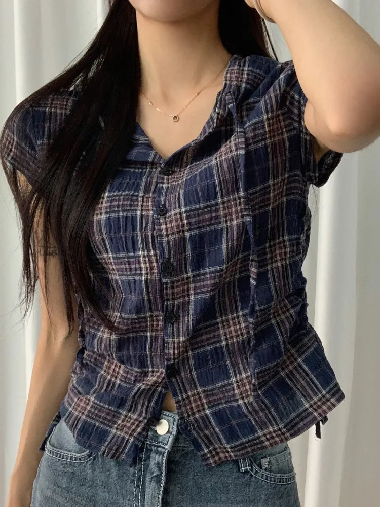 Fashionable Casual Short Sleeve Shirt Women's Top Dongda Gate Direct Hat Waist Cinching Side Drawstring Cotton Polyester Blend
Fashionable Casual Short Sleeve Shirt Women's Top Dongda Gate Direct Hat Waist Cinching Side Drawstring Cotton Polyester Blend