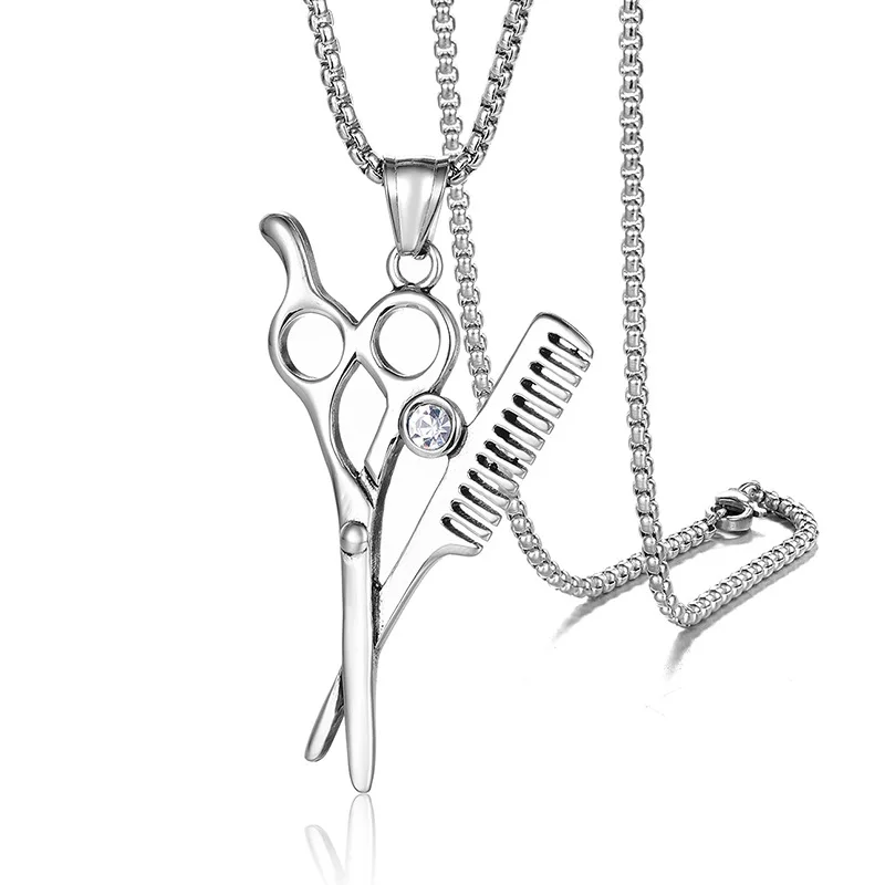 Titanium steel necklace Personality Trend Hairdresser Accessories Necklace Fashion scissors Comb pendant men's stainless steel j
Titanium steel necklace Personality Trend Hairdresser Accessories Necklace Fashion scissors Comb pendant men's stainless steel j