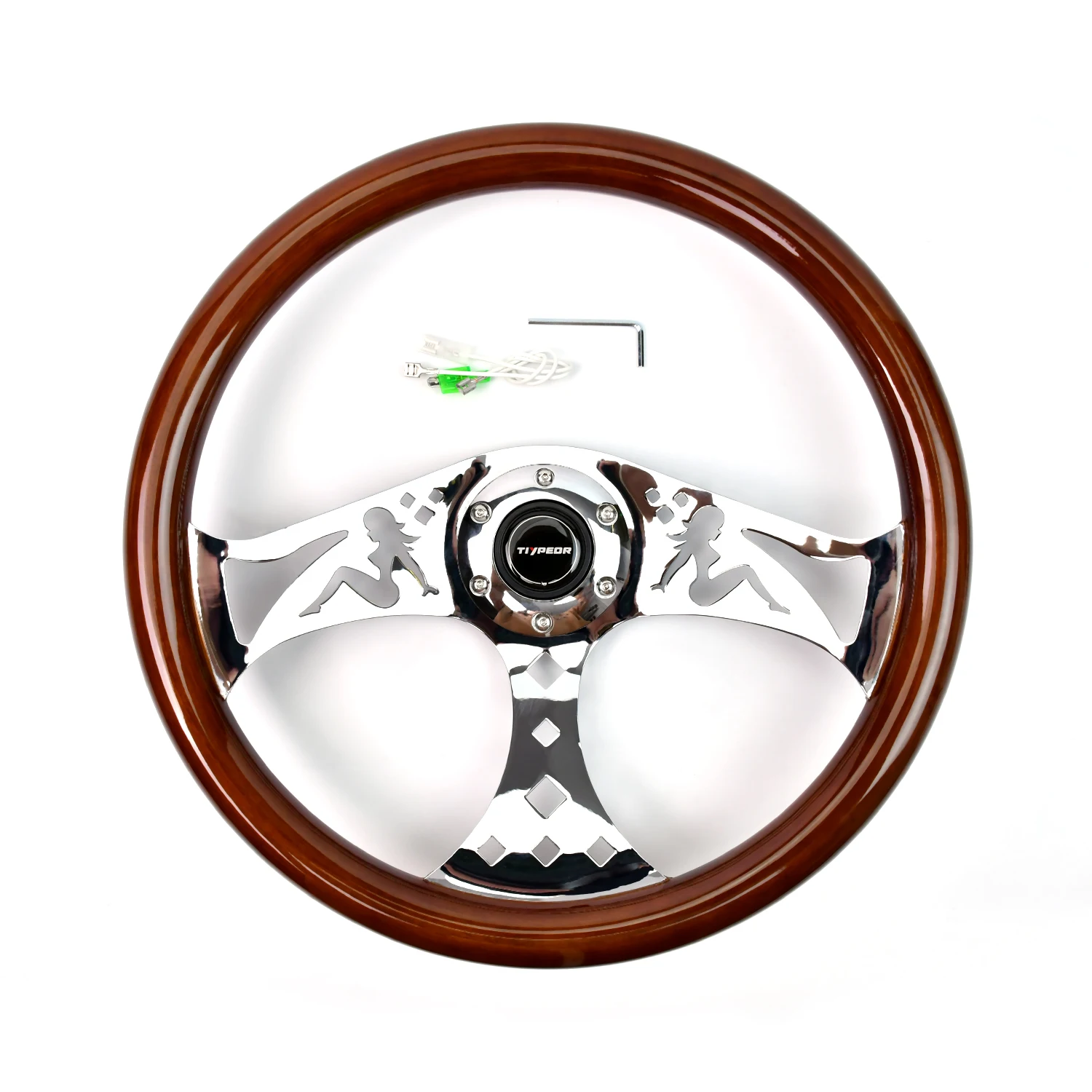 TIYPEOR Chrome Wooden Girl Pattern Wood 380mm 15inch Vintage Steering Wheel Suitable for boats
TIYPEOR Chrome Wooden Girl Pattern Wood 380mm 15inch Vintage Steering Wheel Suitable for boats