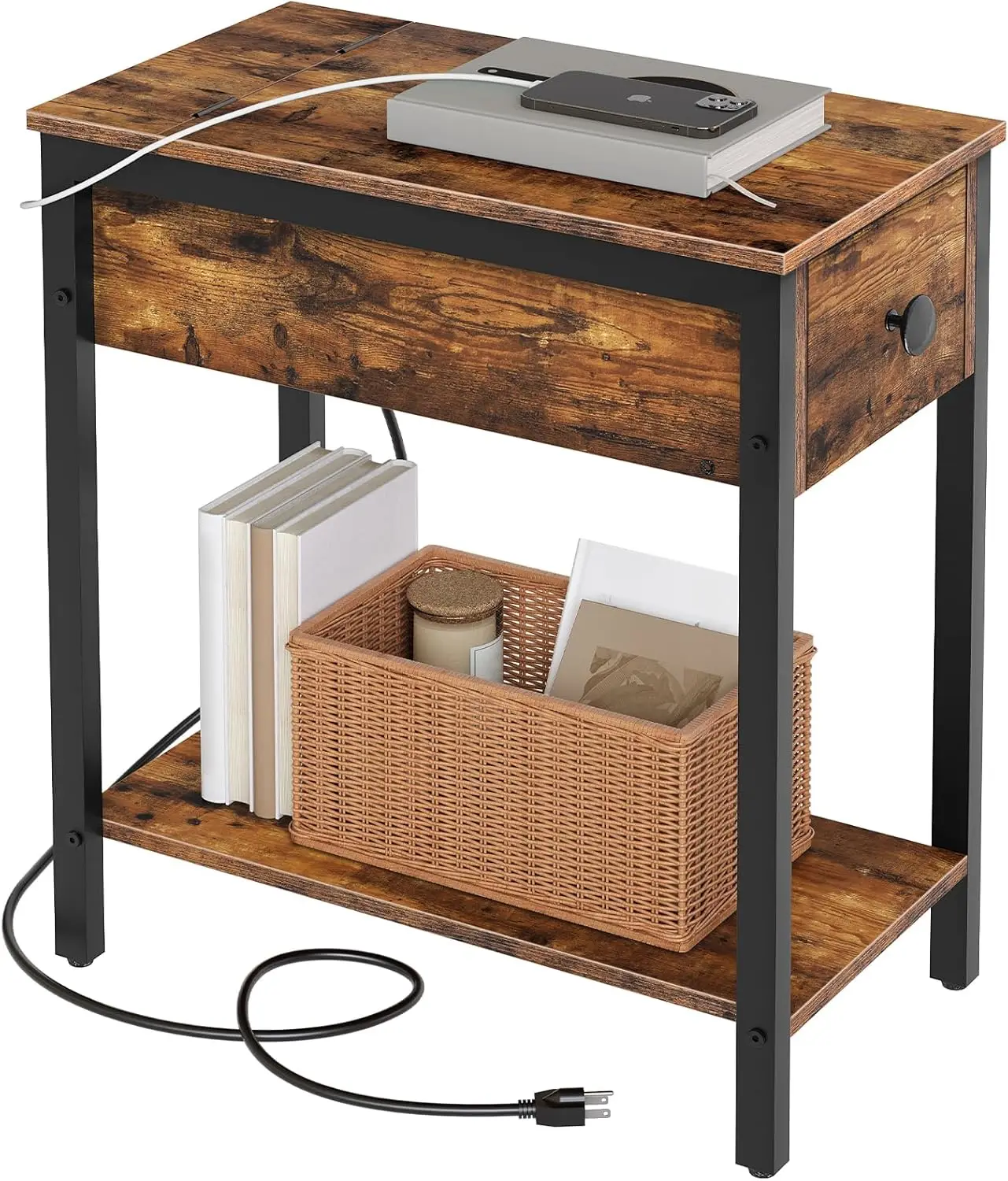 End Table with Charging Station, Narrow Side Table, Small Nightstand, Bedside Tables with Drawer and Storage Shelves, for Sma
End Table with Charging Station, Narrow Side Table, Small Nightstand, Bedside Tables with Drawer and Storage Shelves, for Sma