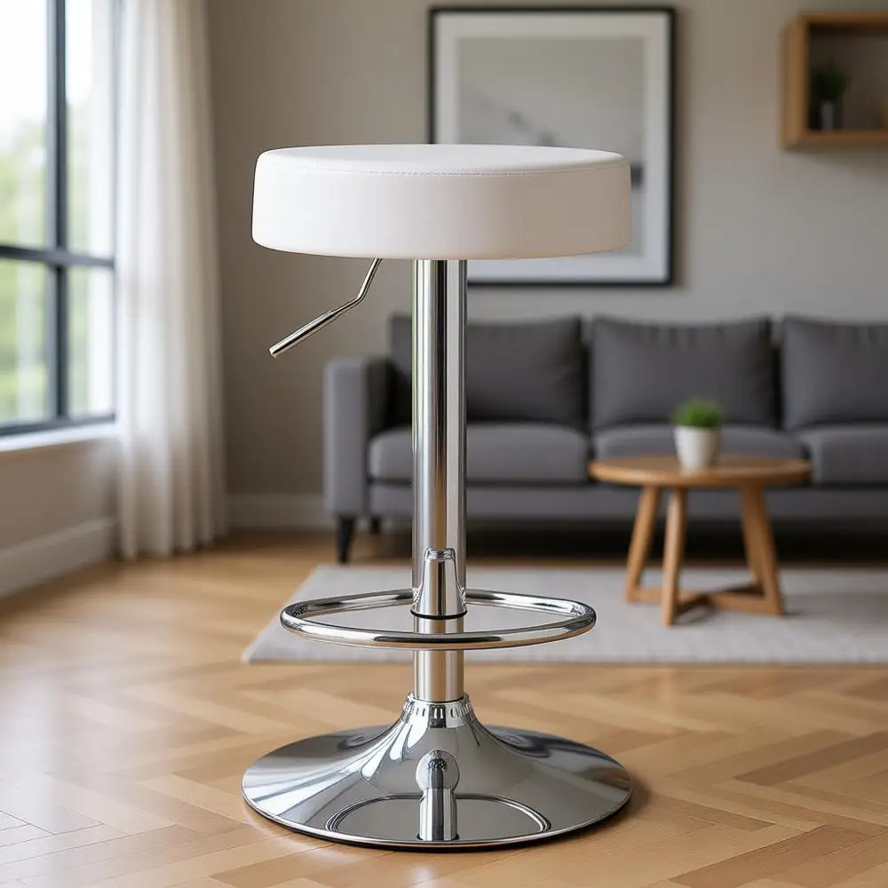 Белый вращающийся барный стул с регулируемой высотой, сиденьем из искусственной кожи и хромированной подставкой для ног, для кухни, столовой, бистро или паба (1 шт.)
Белый вращающийся барный стул с регулируемой высотой, сиденьем из искусственной кожи и хромированной подставкой для ног, для кухни, столовой, бистро или паба (1 шт.)