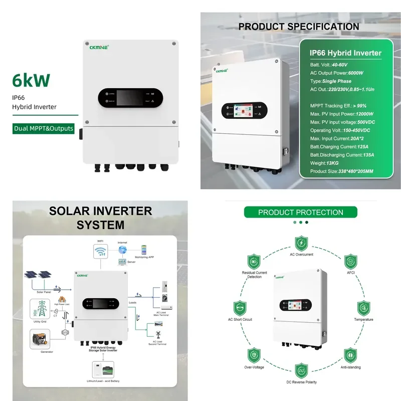 【CHIMU HOME】 6KW 48V IP66 Hybrid Solar Inverter with Dual MPPT & WIFI
【CHIMU HOME】 6KW 48V IP66 Hybrid Solar Inverter with Dual MPPT & WIFI