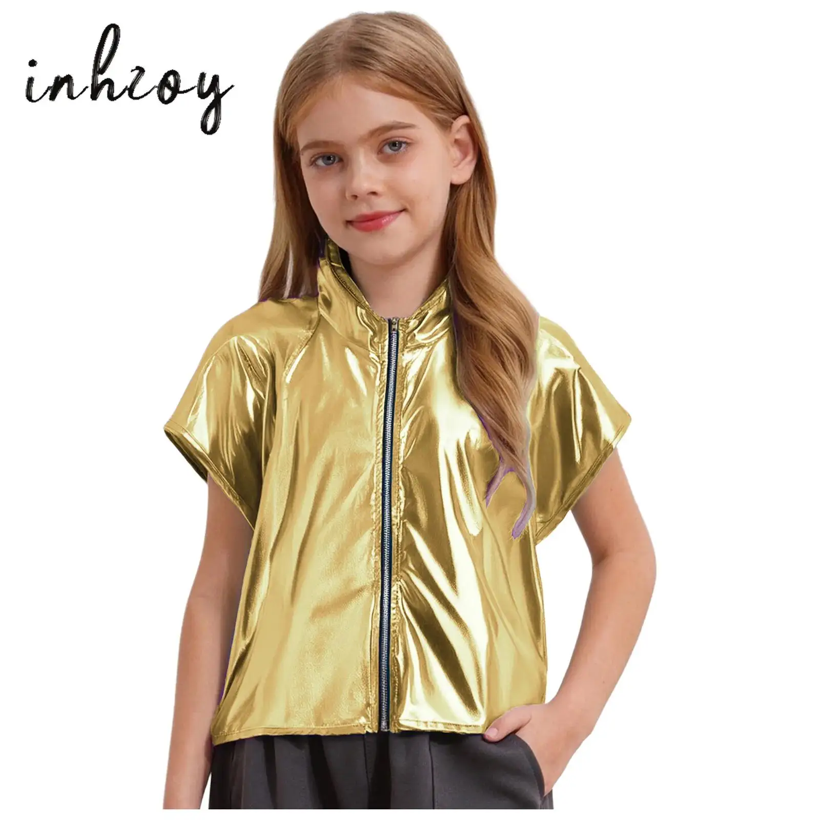 Kids Girls Boys Jazz Hip-Hop Dance Top Hooded Vest Sleeveless Metallic Shiny Hoodie T-shirt for Stage Performance Streetwear
Kids Girls Boys Jazz Hip-Hop Dance Top Hooded Vest Sleeveless Metallic Shiny Hoodie T-shirt for Stage Performance Streetwear