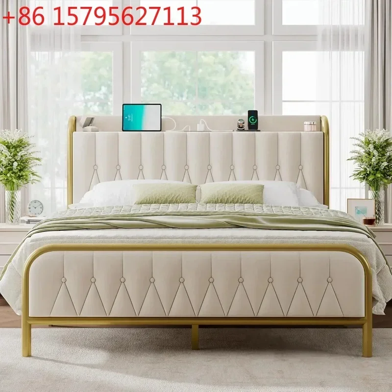 Queen Velvet Bed Frame with Fast Charging Station, Metal Platform, Upholstered Headboard & Footboard
Queen Velvet Bed Frame with Fast Charging Station, Metal Platform, Upholstered Headboard & Footboard