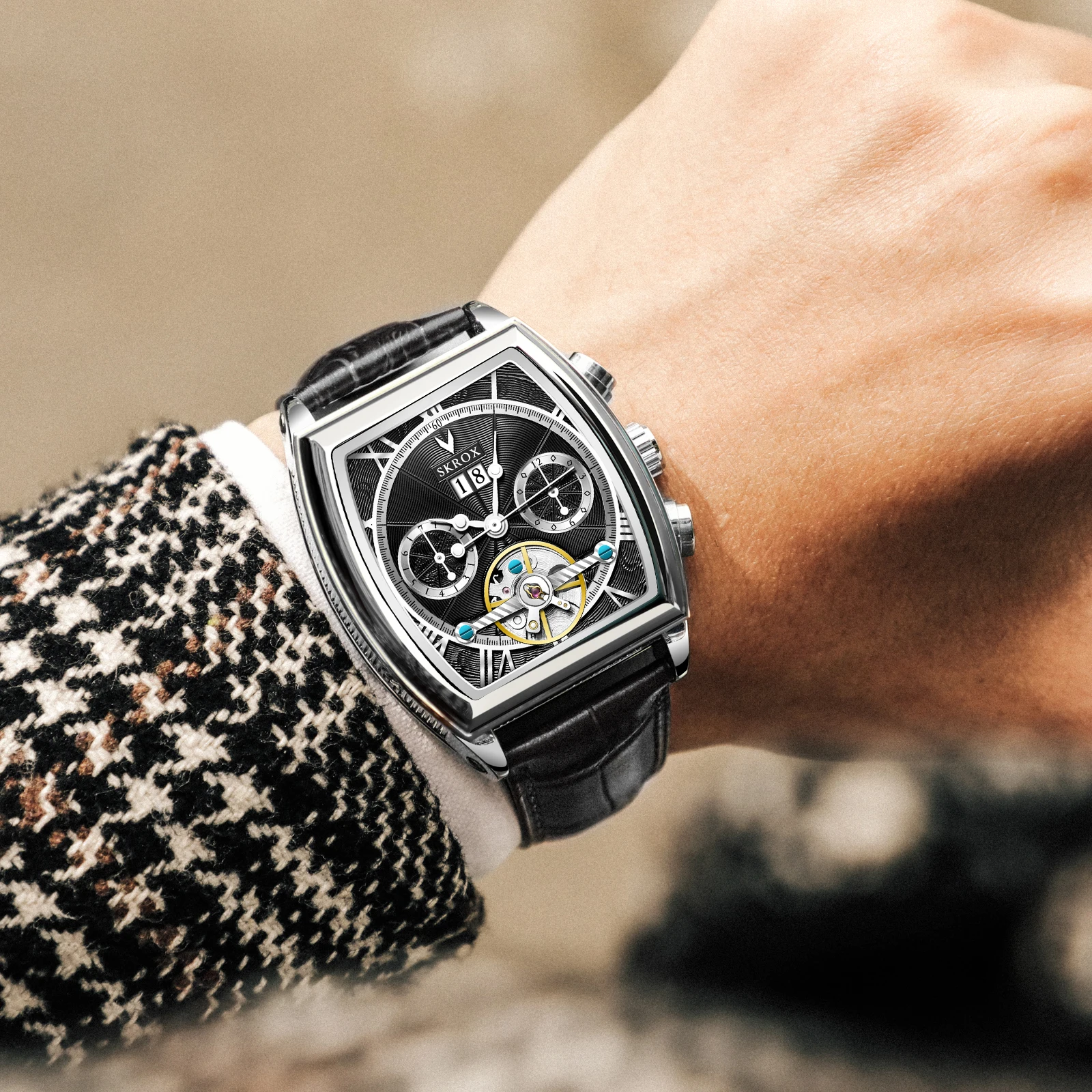 SKROX Original Tourbillon Multifunctional Date Mechanical Automatic Movement Genuine Leather Men's Watch luxury Man WristWatches
SKROX Original Tourbillon Multifunctional Date Mechanical Automatic Movement Genuine Leather Men's Watch luxury Man WristWatches