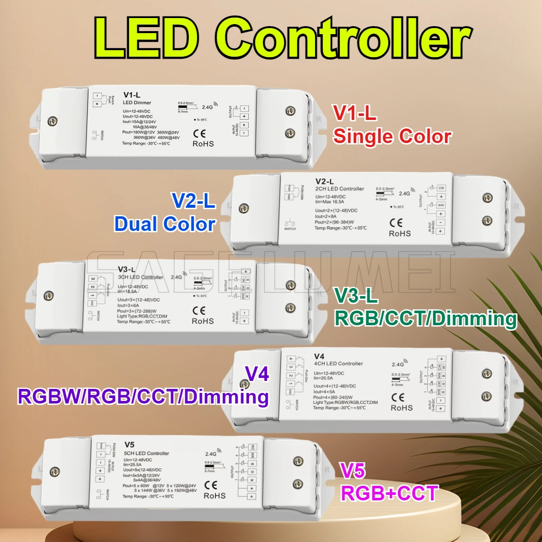 Светодиодный контроллер V1-L, одноцветный V2-L, двухцветный V3-L RGB V4 RGBW V5 RGB + CCT DC12V-48V 2,4 ГГц + нажимной диммер для светодиодных лент
Светодиодный контроллер V1-L, одноцветный V2-L, двухцветный V3-L RGB V4 RGBW V5 RGB + CCT DC12V-48V 2,4 ГГц + нажимной диммер для светодиодных лент