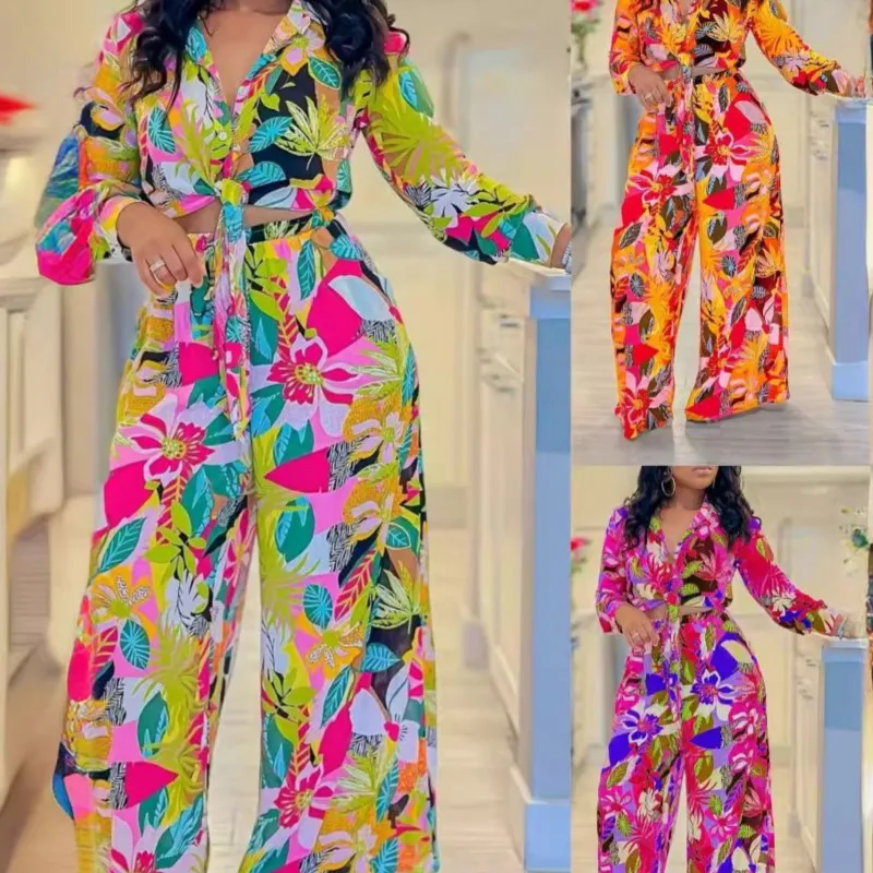 Women's Autumn Suit Printed Lapel Strappy Shirt High Waist Wide Leg Pants Fashionable Women's Long Two Piece Set
Women's Autumn Suit Printed Lapel Strappy Shirt High Waist Wide Leg Pants Fashionable Women's Long Two Piece Set