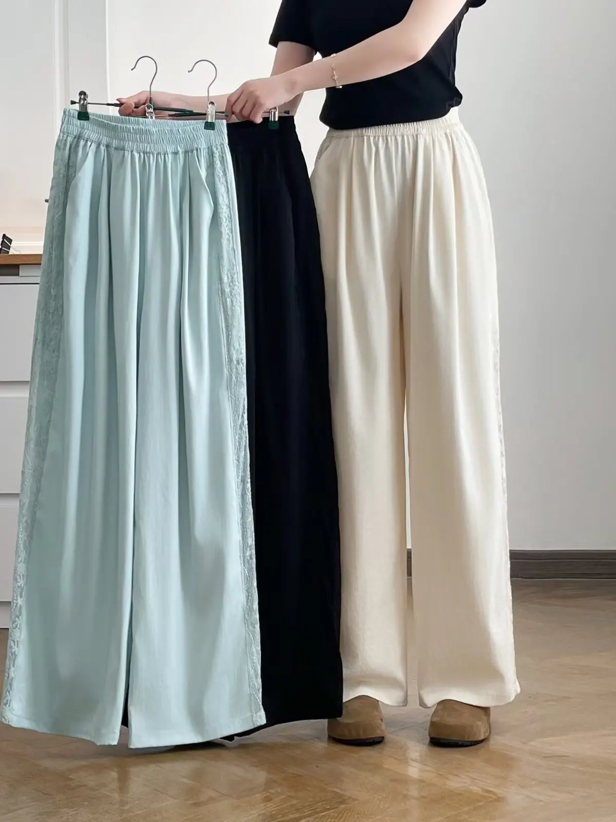 High Waist Draped Wide Leg Pants Lace Splicing Lazy Style Slimming Casual Long Trousers for plus Size Women Korean Style
High Waist Draped Wide Leg Pants Lace Splicing Lazy Style Slimming Casual Long Trousers for plus Size Women Korean Style