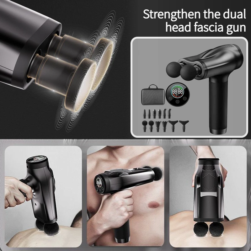 Professional grade high-power handheld vibrating fitness fascia gun, enhanced dual head fascia full body relaxation massager
Professional grade high-power handheld vibrating fitness fascia gun, enhanced dual head fascia full body relaxation massager