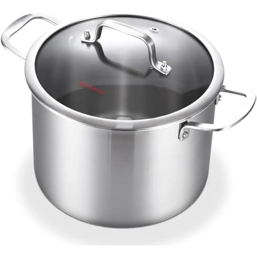 DELARLO Tri-Ply Stainless Steel 8 Quart Stock Pot, Heavy-Duty, All Stove Compatible, Up to 600℉ Soup Pot with Lid, 18/10 Inducti
DELARLO Tri-Ply Stainless Steel 8 Quart Stock Pot, Heavy-Duty, All Stove Compatible, Up to 600℉ Soup Pot with Lid, 18/10 Inducti
