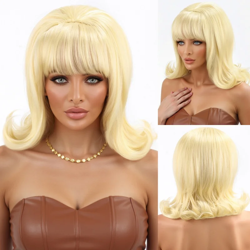 European and American retro , 90s women's long synthetic hair wigs, golden side-swept bangs fashion wig
European and American retro , 90s women's long synthetic hair wigs, golden side-swept bangs fashion wig