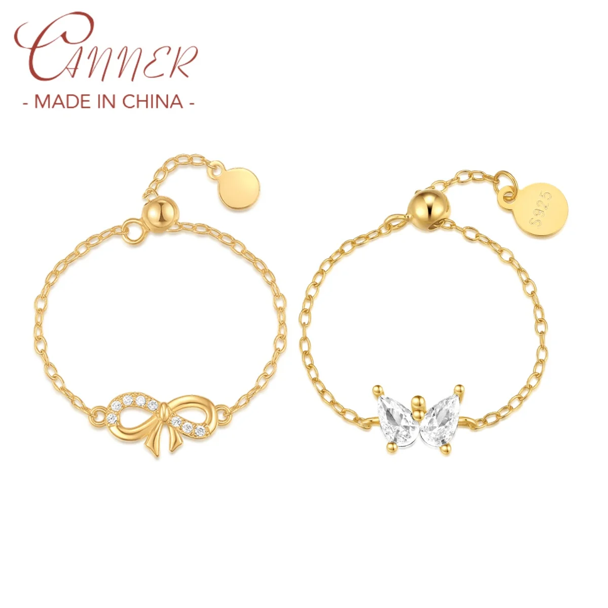 CANNER 925 Sterling Silver Hollow Butterfly Zircon Rings For Women 18K Gold Water Drop Spliced Chain Ring Fine Jewelry Ins Gift
CANNER 925 Sterling Silver Hollow Butterfly Zircon Rings For Women 18K Gold Water Drop Spliced Chain Ring Fine Jewelry Ins Gift