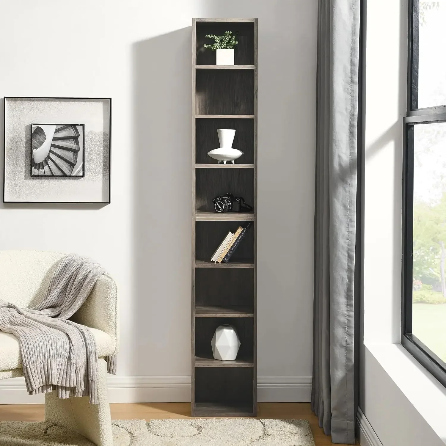 8-Tier Narrow Bookshelf, Slim DVD Display Shelf, CD Tower Rack, Cube Storage Organizer with Adjustable Shelves, Double-Decker Ta
8-Tier Narrow Bookshelf, Slim DVD Display Shelf, CD Tower Rack, Cube Storage Organizer with Adjustable Shelves, Double-Decker Ta