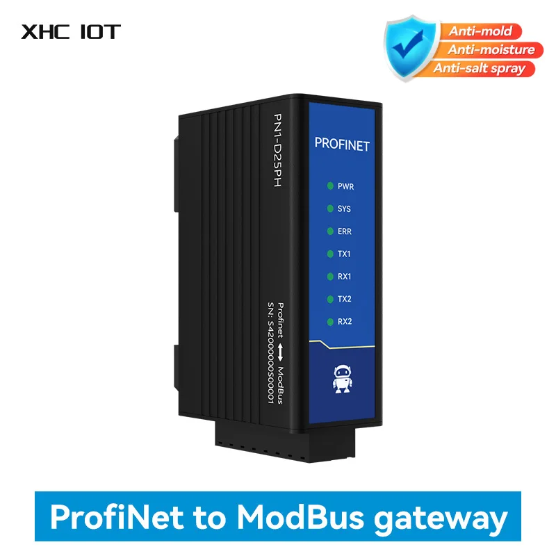 ProfiNet to ModBus Gateway 2 Serial Ports RS485 RS422 Standard ProfiNet Protocol High Protection XHCIOT PN1-D25P Series Din Rail
ProfiNet to ModBus Gateway 2 Serial Ports RS485 RS422 Standard ProfiNet Protocol High Protection XHCIOT PN1-D25P Series Din Rail
