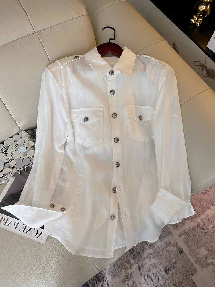 Korean Sle Faionable Simple White Collar Long Sve irt Men Women Spring Autumn High End Casual Single Button irt
Korean Sle Faionable Simple White Collar Long Sve irt Men Women Spring Autumn High End Casual Single Button irt