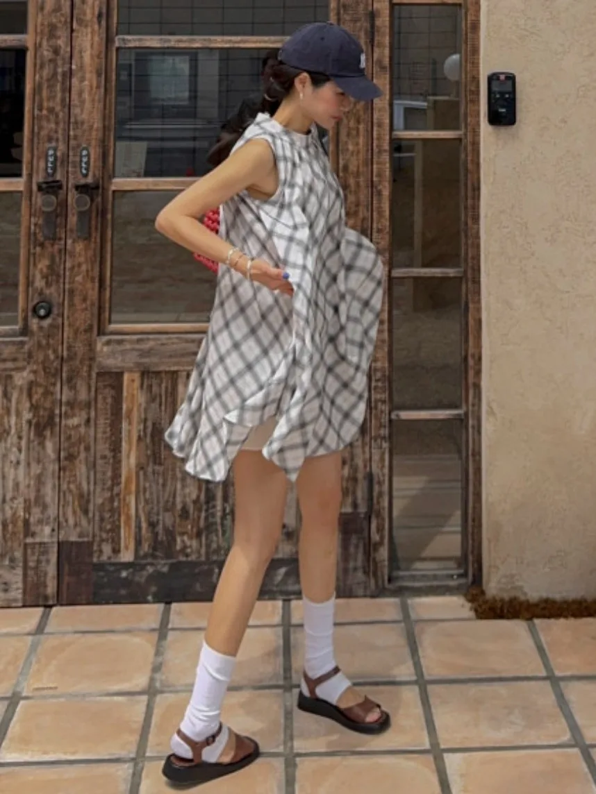 Chic Summer Vintage Sle Svel Ne Hanging Plaid Loose Fit Versatile Dr Cotton Material No Sve Design
Chic Summer Vintage Sle Svel Ne Hanging Plaid Loose Fit Versatile Dr Cotton Material No Sve Design