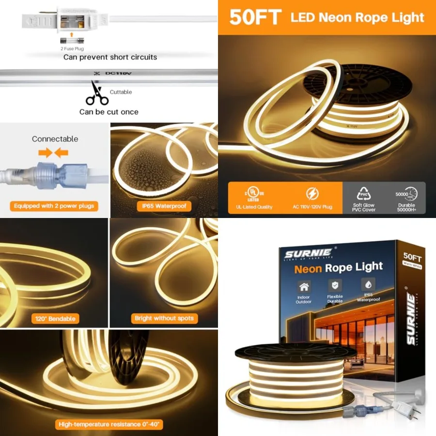 50ft/15m LED Neon Rope Lights - Commercial Neon Strip Light Outdoor Waterproof - 110V Flex Neon Lights Connectable DIY Strips L
50ft/15m LED Neon Rope Lights - Commercial Neon Strip Light Outdoor Waterproof - 110V Flex Neon Lights Connectable DIY Strips L
