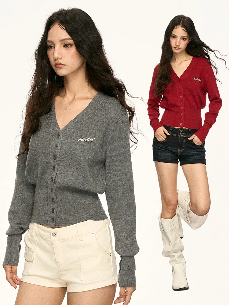 Aaisup American Retro ey V-ne Knitted Cardigan Women's ort Waist-cinching Sweater Trendy Autumn Design Spicy Girl Sle
Aaisup American Retro ey V-ne Knitted Cardigan Women's ort Waist-cinching Sweater Trendy Autumn Design Spicy Girl Sle