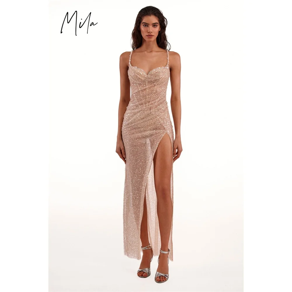 Mila Champagne Ankle-Length Customized Party Dresses Lace-Up Side High Split Prom Dresses Chic Spaghetti Strap Evening Dresses
Mila Champagne Ankle-Length Customized Party Dresses Lace-Up Side High Split Prom Dresses Chic Spaghetti Strap Evening Dresses