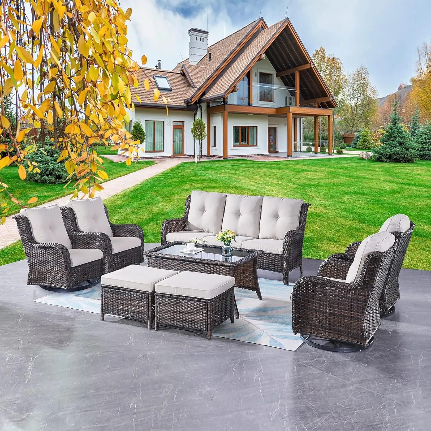 Комплект садовой мебели - 8-местный секционный комплект для отдыха на открытом воздухе из ротанга с 4 вращающимися креслами-качалками, 2, на заказ
Комплект садовой мебели - 8-местный секционный комплект для отдыха на открытом воздухе из ротанга с 4 вращающимися креслами-качалками, 2, на заказ