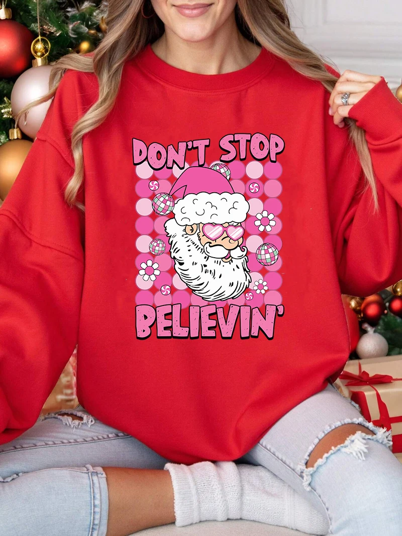 Christmas Sweatshirt Women Don'T Stop Believin Print Red Hoodie Crewneck Loose Fleece Pullover Winter Warm Tops Woman Clothes
Christmas Sweatshirt Women Don'T Stop Believin Print Red Hoodie Crewneck Loose Fleece Pullover Winter Warm Tops Woman Clothes