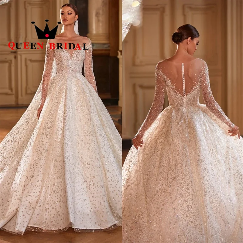 Exquisite Beading Sequined Long Sleeve Wedding Dresses O Neck Floor-Length Bridal Ball Gowns Robe De Mariée Custom HF17M
Exquisite Beading Sequined Long Sleeve Wedding Dresses O Neck Floor-Length Bridal Ball Gowns Robe De Mariée Custom HF17M
