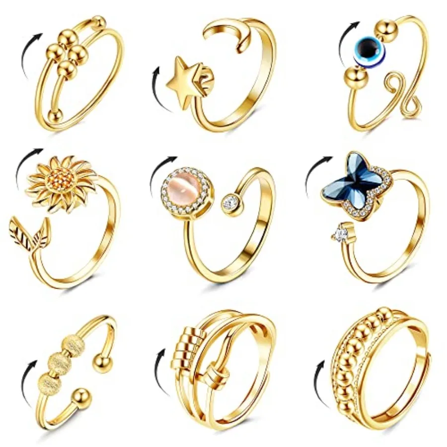 9 Pcs Fidt Anxiety s Women Men Spinner s Anxiety Relieng Stress Open CZ Flower Moon Star Anti table s Adjustable
9 Pcs Fidt Anxiety s Women Men Spinner s Anxiety Relieng Stress Open CZ Flower Moon Star Anti table s Adjustable