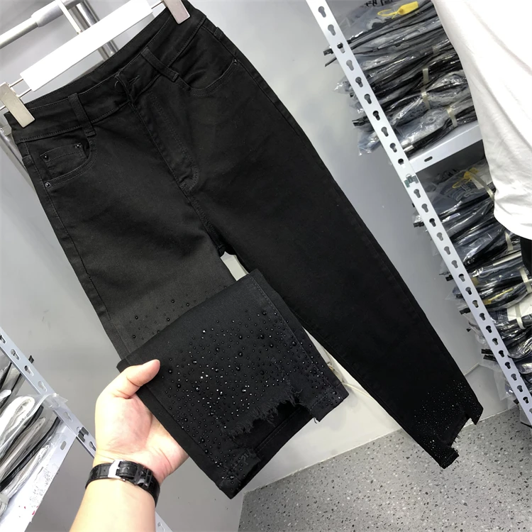 Hot Drilling Ripped False Hole Women Balck Denim Pants 2022 New Spring Autumn Cotton Elastic Slim High Waist Straight Jeans
Hot Drilling Ripped False Hole Women Balck Denim Pants 2022 New Spring Autumn Cotton Elastic Slim High Waist Straight Jeans