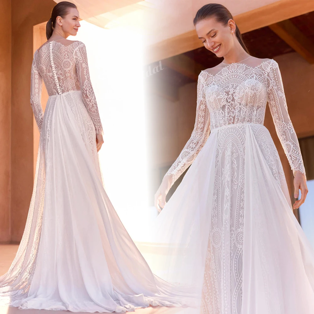Elegant Boho Lace A Line Wedding Dresses 2026 Boat Neck Long Sleeves Customized Beach Bridal Gown Custom vestido de novia
Elegant Boho Lace A Line Wedding Dresses 2026 Boat Neck Long Sleeves Customized Beach Bridal Gown Custom vestido de novia