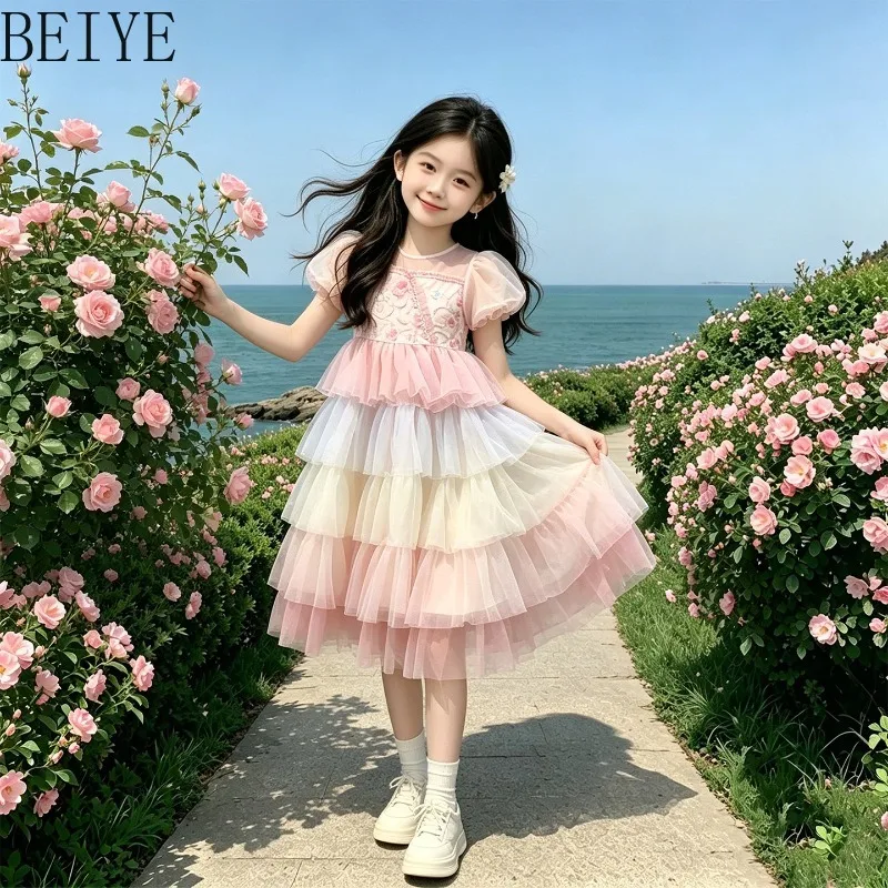 Sweet Girls Princess Bubble Sleeve Dress Multi-layer Tucker Mesh Cake Dress Children Summer Birthday Party Seaside Dress
Sweet Girls Princess Bubble Sleeve Dress Multi-layer Tucker Mesh Cake Dress Children Summer Birthday Party Seaside Dress