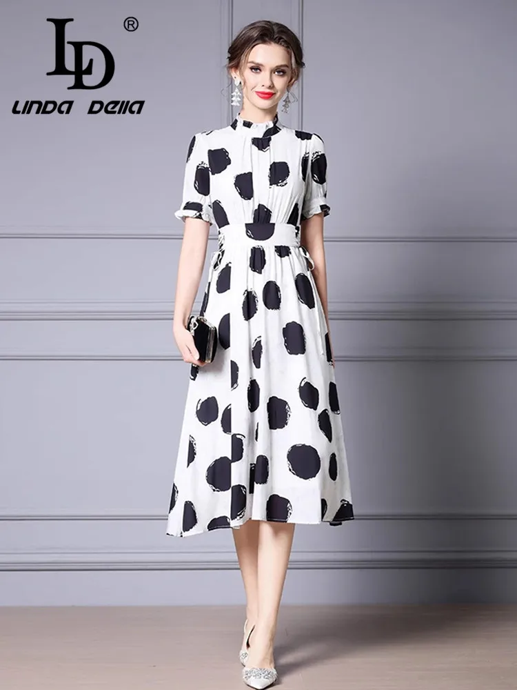 LD LINDA DELLA French Style Design Gentle Elegant Style Stand Collar Bubble Sleeves Polka Dot Waistband Big Swing Dress
LD LINDA DELLA French Style Design Gentle Elegant Style Stand Collar Bubble Sleeves Polka Dot Waistband Big Swing Dress